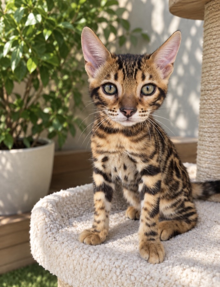 Exotic baby Bengal kitten with double rosette coat